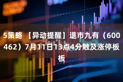 5策略 【异动提醒】退市九有（600462）7月11日13点4分触及涨停板